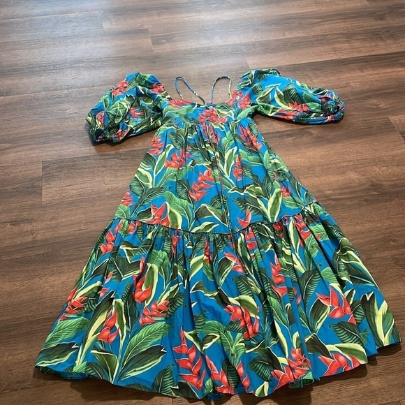 ⭐️ FARM Rio Dream Garden Midi Dress Puff Sleeve⭐️sz xs - Picture 7 of 7